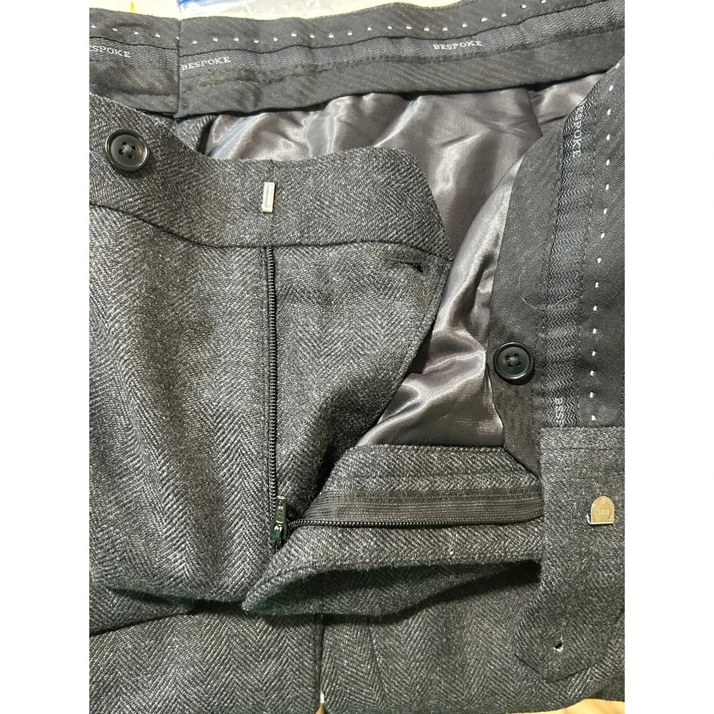 NEW Studio Suits Bespoke‎ Mens Charcoal Herringbone Wool Blend Dress Pants 39x27